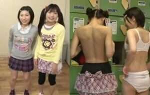 身長140cm台のJS風ロリ娘3人組！銭湯男湯で一般男性客に全裸イタズラ！【エロ動画 天鹿】