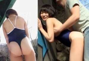 日焼けした垢抜けない学生が川辺で青姦！バックで犯され、中出しされる！【エロ動画 天鹿】
